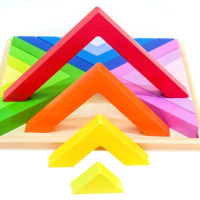 China The Montessori Toys Rainbow Block Jigsaw Puzzle Wooden Rainbow Triangle Building Block Creative Educational Toys for sale