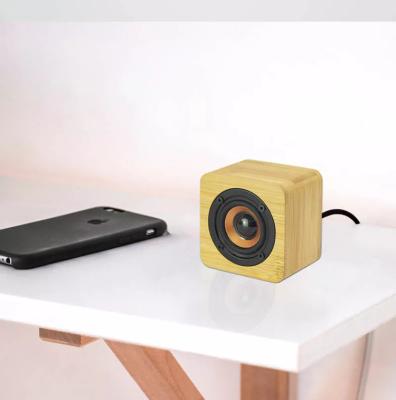 China Portable Cube Mini Wireless Speaker Amplifiers in Mp3 Player+FM Radio+MIC New Arrival Bamboo Case for Home Decoration for sale