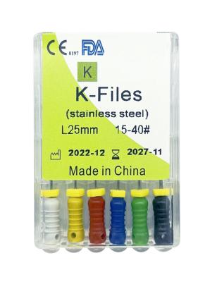 China Niti Dental Endodontic Root Canal Hand Use K-Files 21/25/28/31mm Stainless Steel 6pcs/box DEKA for sale