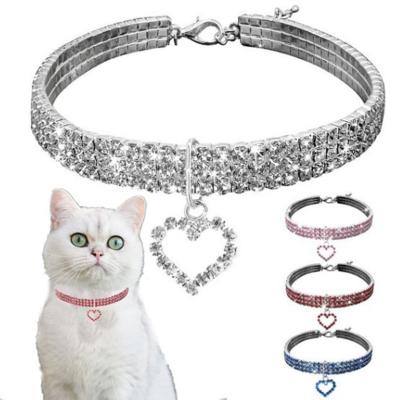 China Fashion Personalized Crystal Pet Jewelry For Dogs Cats With Heart Pendants Bling Dog Collar Necklace Accessories for sale