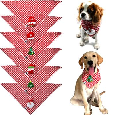 China Sustainable Wholesales Small Plaid Pink Dog Bandana With Little Snowman For Pets for sale