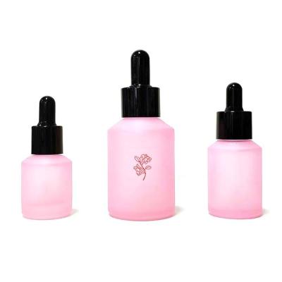 China Eco-friendly recyclable luxury rose shoulder slope wholes 15ml 30ml 1oz 60ml frosted glass dropper bottle essential oil with black lid for cosmetic for sale