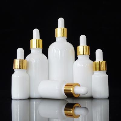 China Wholesale Cosmetic White Opal Essential Oil Glass Dropper Bottle, Multi-size Empty Thick Glass Oil Bottle With Dropper for sale