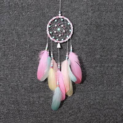 China Europe 11cm Beads Design Handmade Crafts Hanging Dream Decoration Feather Catcher for sale