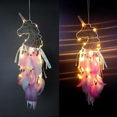 China Europe 20cm With Led Design Unicorn Dream Catcher From Amazon Aliexpress Wish Manufacture Factory The New for sale