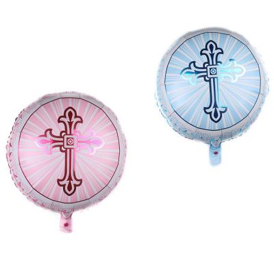 China Gift Toy The 18 Inch Round Shape Cross Star Foil Balloon Cartoon Shape Wedding Decoration Blue/Pink Easter Religions Balloon for sale