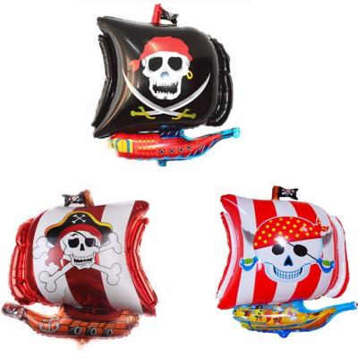 China Gift Toy New Design High Quality 67*53CM Pirate Theme Skull Pirate Ship Black Red Foil Balloons For Halloween Birthday Party Decoration for sale