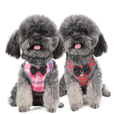 China Personalized Small Dog Leash Dog Net Fabric Trellis Trellis Bow Bell Decoration Pet Harness for sale