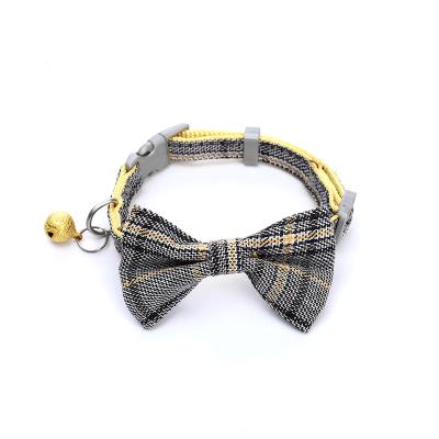 China Sustainable Plaid Style Pet Collar With Bells Cool Soft Cotton Adjustable Pet Collars for sale