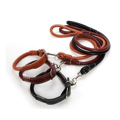 China Personalized Wear-Resistant Leather Pet Dog Leash PU Leash Walking Suit Collar for sale