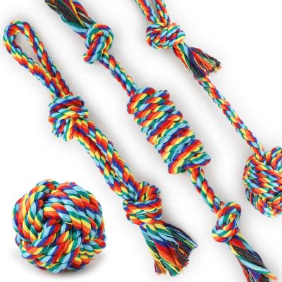 China Amazon Pet Toy Colorful Cotton Rope Sustainable Four-Piece Set Bite Resistant Dog Rope Knot Toy for sale