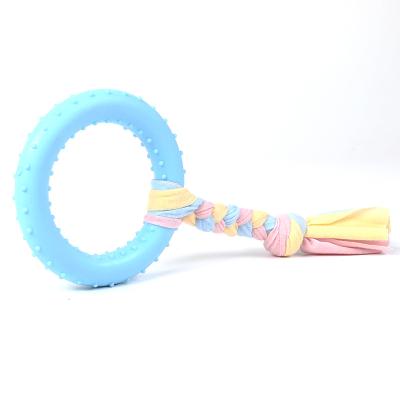 China Viable Throne Ring With Rope Knot Puppy Chewing Toys Teeth Cleaning TPR Dog Bow Knot Toy for sale