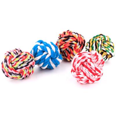 China Sustainable Pet Training Cotton Rope Ball Bite Ball Heavy Duty Multicolor Woven Dog Rope Toy for sale