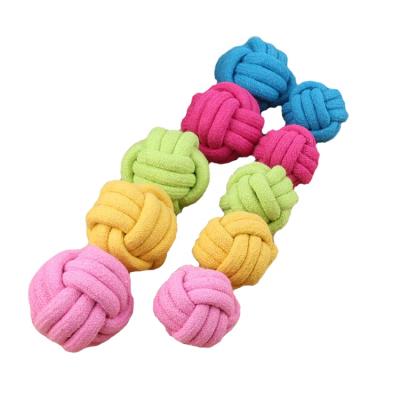 China Sustainable Candy Color Pet Cotton Rope Braided Ball Dog Teeth Bite Resistant Cat Toy for sale