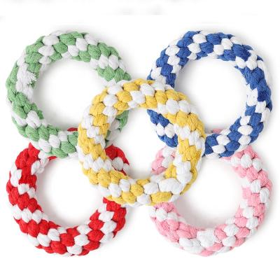 China Pet Toy Donut Shape Bite Resistant Sustainable Cotton Rope Woven Dog Bite Rope Toy for sale