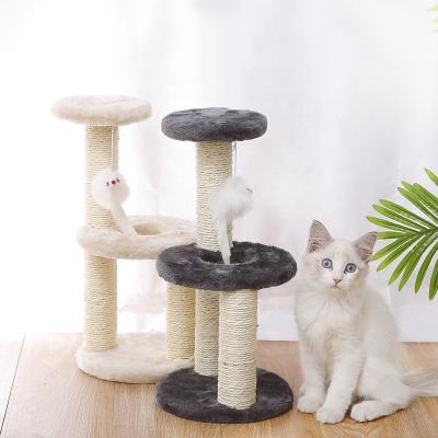 China Sustainable Three-pillar Cat Jumping Platform Sisal Medium Round Plate Cat Climbing Frame for sale