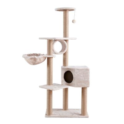 China Cat Tree Large Cat Tower Sustainable Activity Center with Removable Hammock Basket Fur Ball Sticks Cat Condo for sale