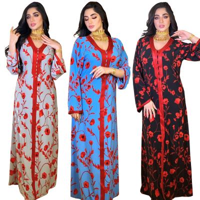 China Plus Size Fashion Floral Print Arab Muslim Dresses For Jilbab Abaya Maxi Dress Islamic National Women Dubai Ladies Robe for sale