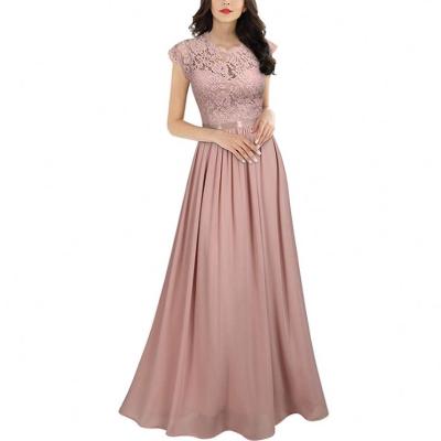 China Women's Lace Evening Maxi Dress Peach Formal Floral Bridesmaids Dresses Anti-Static for sale