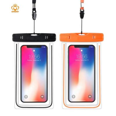 China Universal PVC Beach Premium Luminous Waterproof Phone Case Bottom Water Bag For Mobile for sale