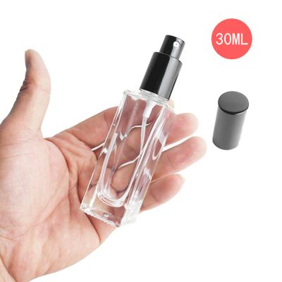 China Eco-friendly Recyclable Wholesale Luxury Clear Empty 15ml 30ml 100ml Square Shaped Spray Glass Perfume Bottle for sale