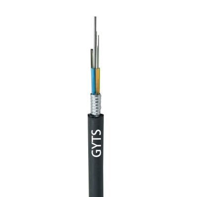 China FTTH Fiber Optic Cable MDPE G.652D Outdoor Steel Wire Underground Strength Steel Tape GYTS Armoring 12 Core Fiber Optic Cable for sale