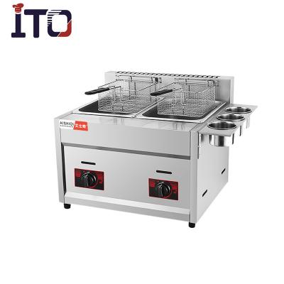 China Hot Sale Farms 6L *2 Tank Stainless Steel Fries 2 Baskets LPG Gas Deep Fryer Open Potato French Fryer Machine for sale