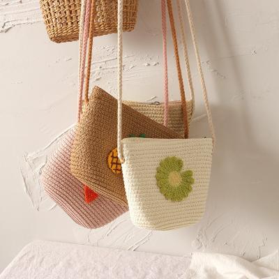 China Wholesale Fruit Print Mini Children Straw Bag Cute Designer Daily Life New Beach Cross - Body Bucket Bag For Kids for sale