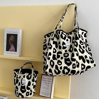 China Fashion hot sale custom logo pink leopard large capacity shoulder bag canvas tote bag for sale