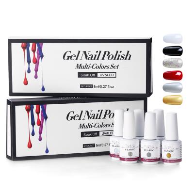 China Wholesale 8ml Long Lasting For Salon Nail Polish Set 6 Solid Colors One Box Color Nail Gel Polish Kit for sale