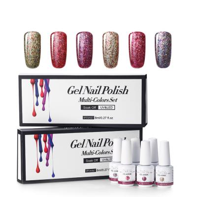 China Stock and good quality nail salon and amazon store high quality wholesale for nail polish set 6 colors one color box star UV gel nail polish kit for sale