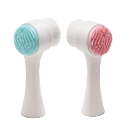 China Portable Soft Silicone Hair Exfoliation Manual Double Sided Deep Cleansing Facial Deep Cleansing Makeup Massaging Face Wash Brush for sale