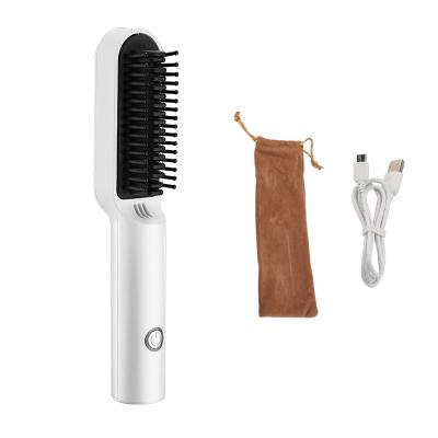 China Mini Multifunctional Cordless Hot Comb Straightener Brush 2 in 1 USB Portable Chargeable Hair Curler Heated Electric Hair Straightener for sale