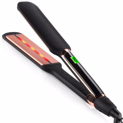 China Infrared For Frizz Therapy And Hair Care Professional Ceramic Tourmaline Infrared Hair Straightener LED Display Instant Heat Up Flat Iron Hair Straightener for sale