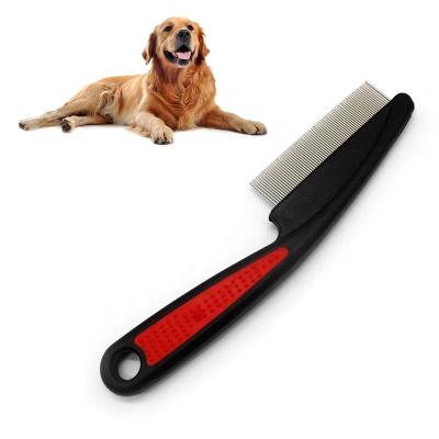 China New stocked relay row design single durable and practical clear hair pets flea eggs dust remover pet grooming single row steel comb brush for sale