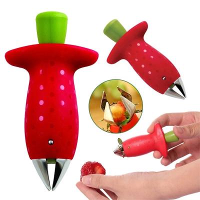 China Stocked Relay Kitchen Cooking Tool Strawberry Hullers Metal Fruit Sheet Remover Instrument Plastic Tomato Stems Strawberry Knife Stem Remover for sale