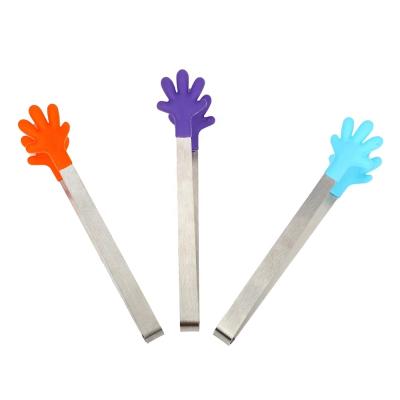 China Creative Stocked Relay Silicone Palm Clips BBQ Tweezers Tongs Stainless Steel Food Tweezers Cooking Clips GRILL Food Clip Kitchen Tools for sale