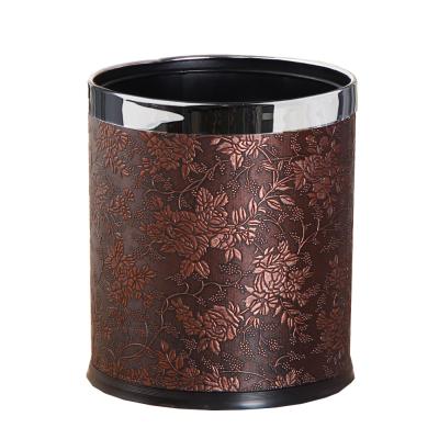 China Sustainable Custom High End Leather Garbage Can Hotel Rubbish Bins Room Garbage Bin for sale