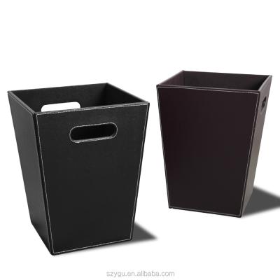 China Custom Leather Garbage Bins Stocked PU Basket Trash Can Bin Black Trash Bins for sale