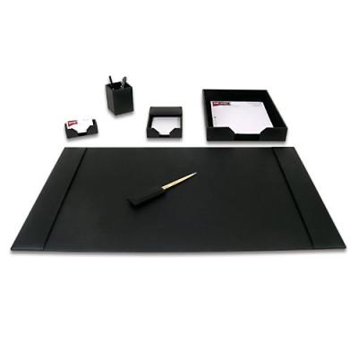 China Office Stocked Black PU Leather Desk Set Organizer Desk Pad and Pen Holder for sale