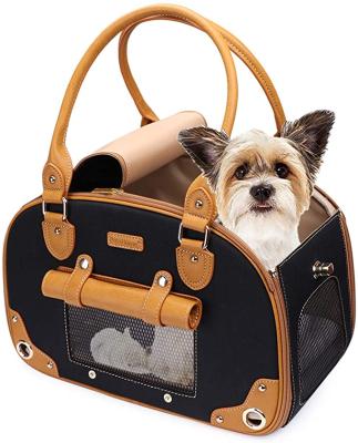 China Breathable Pet Zippers Bag Portable Pet Bag - Folding Cloth Pet Carrier With Leather Material for sale