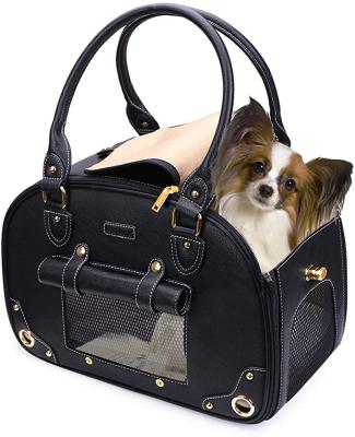 China Outdoor Foldable Waterproof Premium PU Leather Pet Dog Purse Breathable House Bag Portable Dog Carrier Cat Carrier for sale