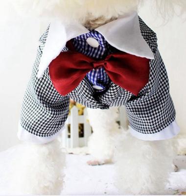 China Viable Dropshipping Accepted Pet Apparel Dog Tooth Check Pattern Costume For Small Dog With Bowtie Dark Red Five Sizes Available for sale