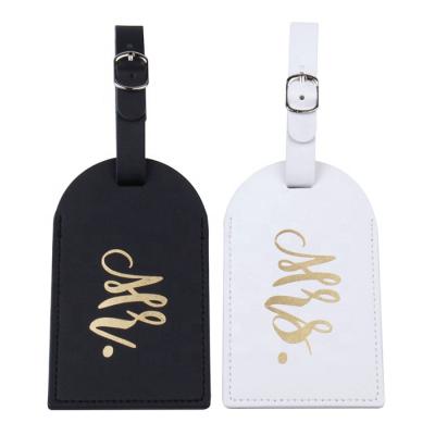 China Eco-firendly Wholesale Cheap Price PU Luggage Tag Wedding Favor Embroidery Mr. And Mrs. Luggage Tag for sale