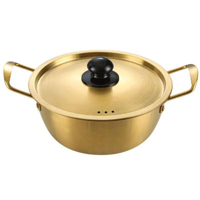 China Viable Korean Stock Pot Home Instant Noodle Gold Cooking Pan Stainless Steel Small Ramen Soup Pot With Lid for sale