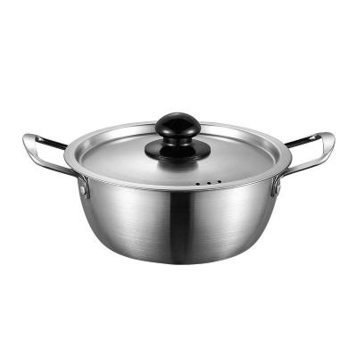 China Sustainable Stainless Steel Kitchen Instant Noodle Pot Household Two-ear Soup Pot Korean Seafood Pot With Lid for sale