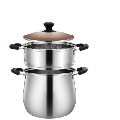 China Sustainable Stainless Steel Double Bottom 2 Layers With Visible Cover And Steaming Cage Steamer Pot for sale