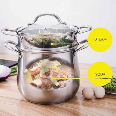 China Sustainable Amazon 2 Layers Steam Pot Universal Industrial Steamer Stackable Food Steamer Stainless Steel Pot for sale