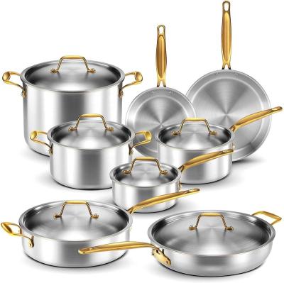 China Sustainable 14 Piece Stainless Steel Cookware Set Pots and Pans Together Sets All Surface, Induction and Oven Safe Casserole for sale