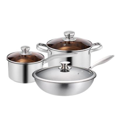 China Professional Grade Sustainable Cooking Pots Stainless Steel Stick Cookware Non Set Casserole Kitchenware Cooking Pot Pan Milk Pot Fry Wok for sale